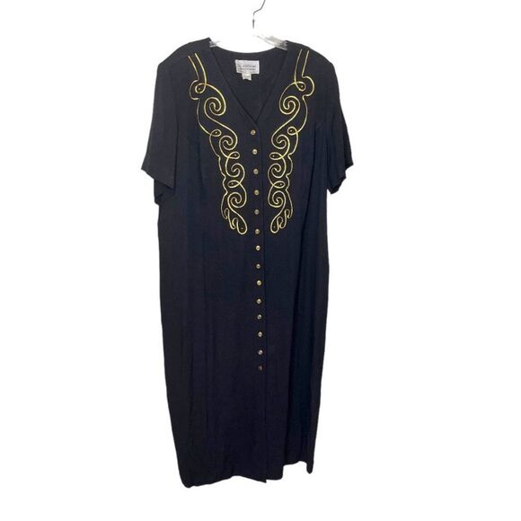 SL FASHIONS Vintage Black Dress Gold Embellished Plus Size 22W VINTAGE - Picture 3 of 10